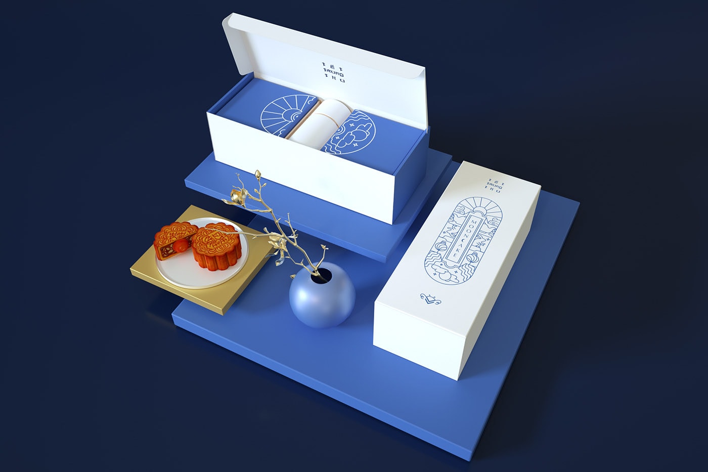 精品越南傳統(tǒng)月餅品牌VI設計——創(chuàng)意插畫包裝設計，食品VI設計，食品包裝設計，深圳VI設計，左右格局